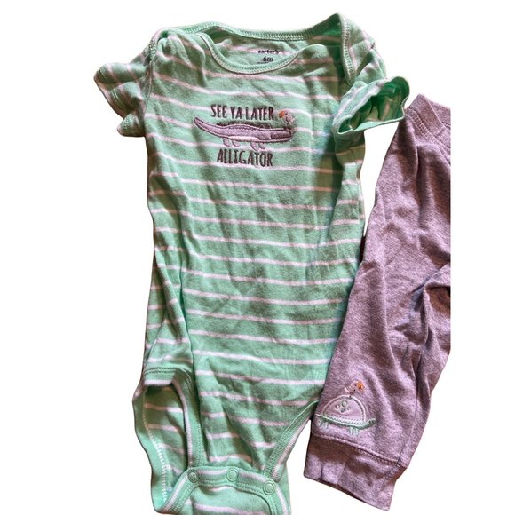 Carter's 6 month See Ya Later Alligator Green Striped Outfit Baby Boy - Picture 3 of 5